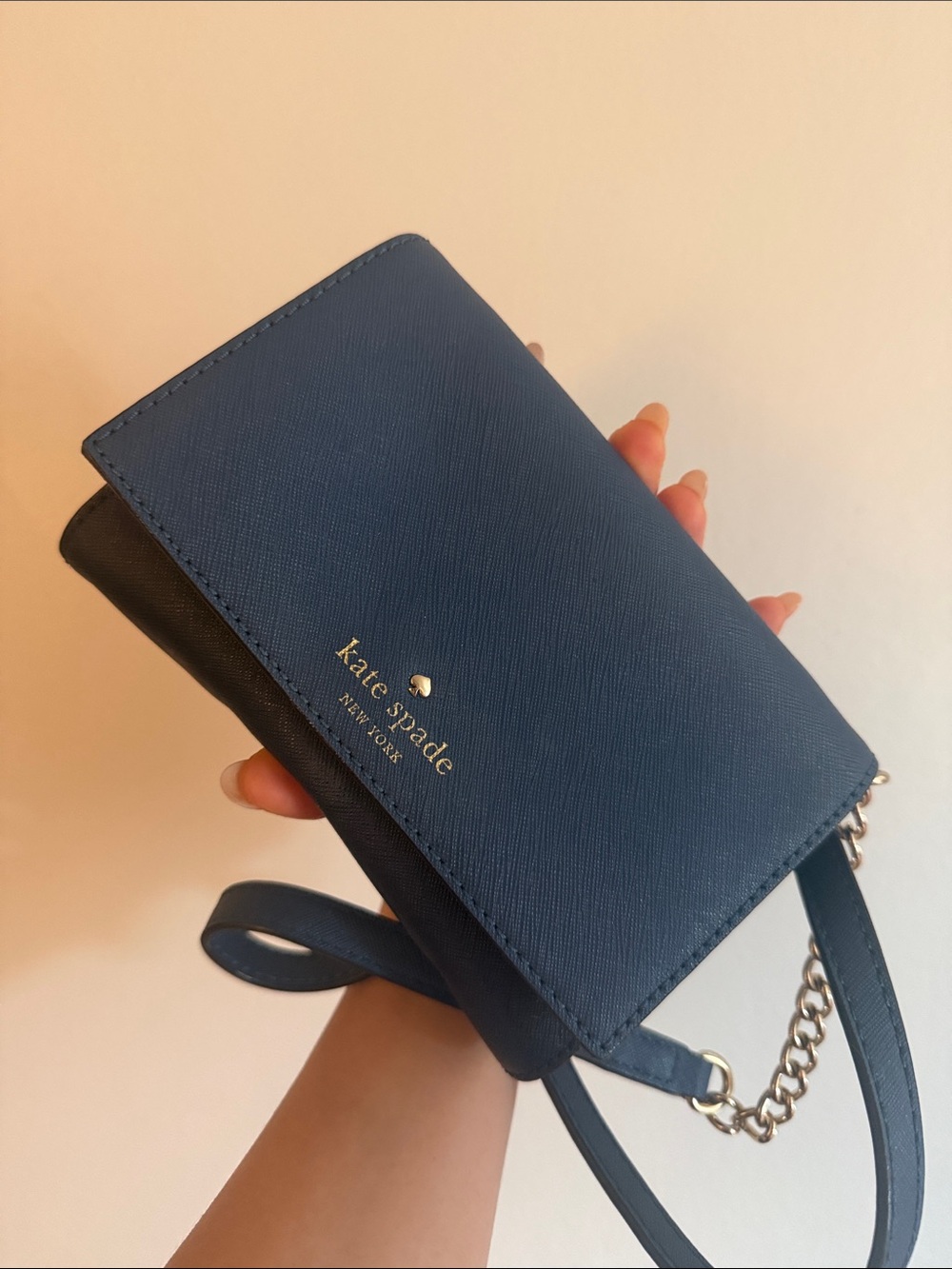 kate spade Blue and Black Crossbody Wallet with Gold Logo